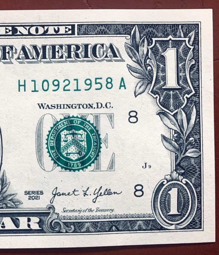 1958 Trailing Birth Year Note Fancy Serial Number  Series 2021 H10921958A UNC