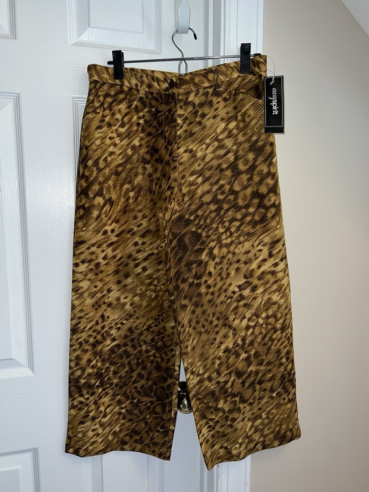 CROP PANTS - easy spirit -Brown animal print -Dressy/Casual - Silk/Linen 6 - NWT