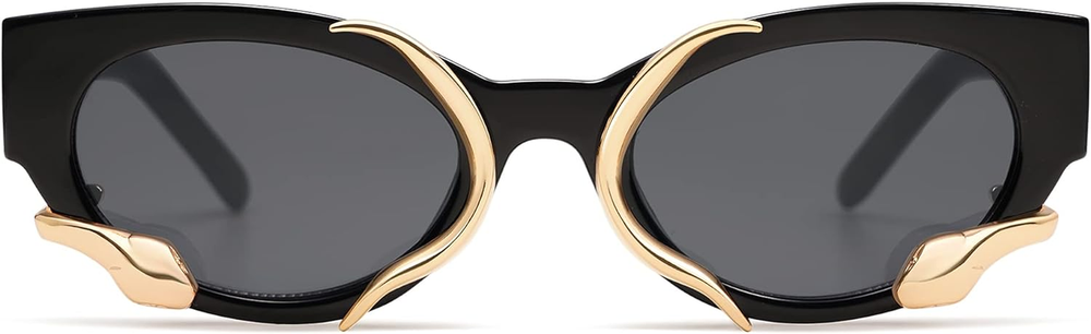 Trendy Sunglasses for Women Men Vintage Narrow Cateye Metal Snake Sunnie Y2K Acc