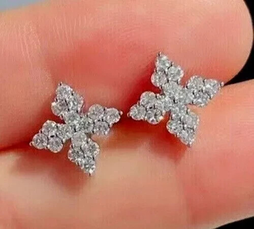 2.20 Ct Round Moissanite Cluster Stud Earrings in 925 Sterling Silver