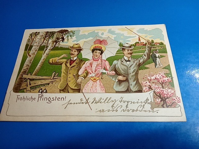 Litho Postcard - Merry Pentecost! Whitsun Walk Triple Team - 1902
