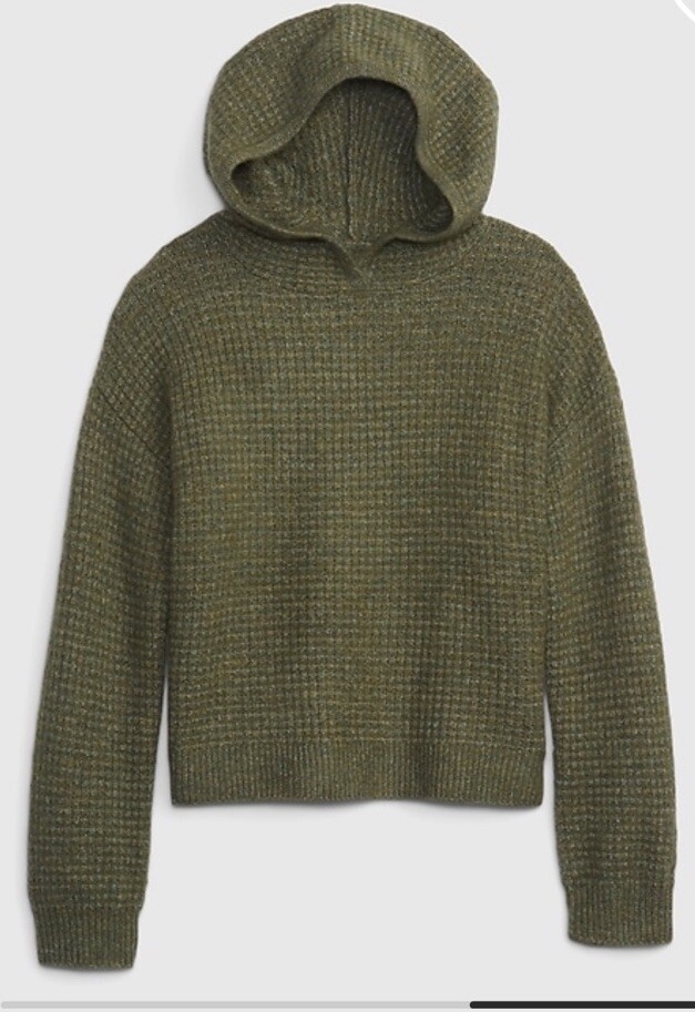 NWT Gap Kids Girls Waffle Hoodie Sweater army green Small 6-7   $44.95