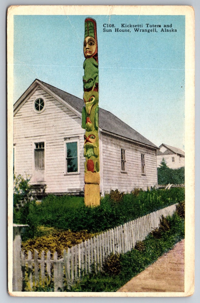 Kicksetti Totem Pole & Sun House Tribe Wrangell AK C1920s Postcard AA17