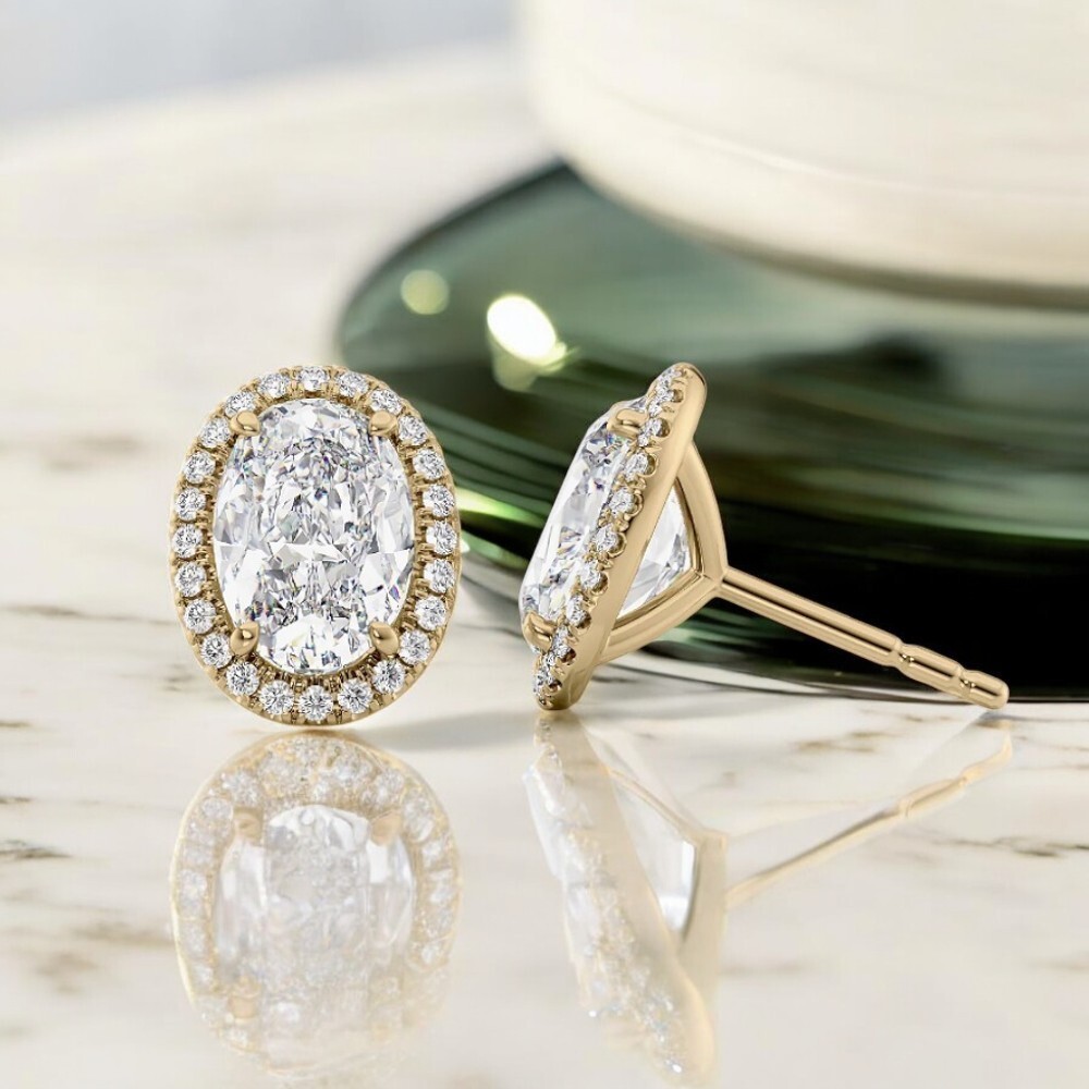 IGI Lab Created 2.30 Ct Oval Cut Diamond Womens Stud Earrings 18K Yellow Gold