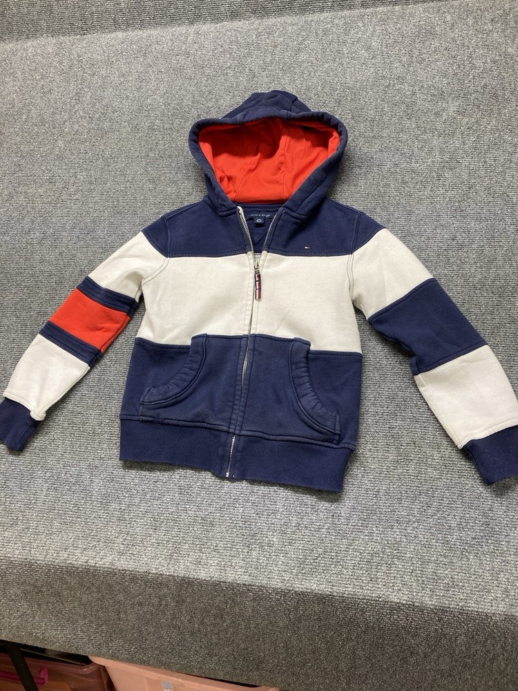 Tommy Hilfiger Boys Red White Blue Zip Hoodie Size 6/7 Long Sleeve