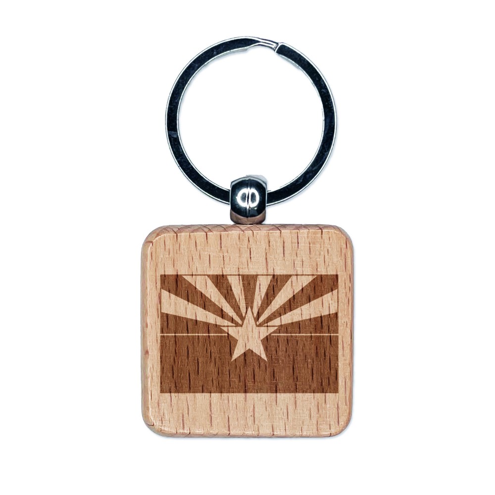 Arizona State Flag Engraved Wood Square Keychain Tag Charm