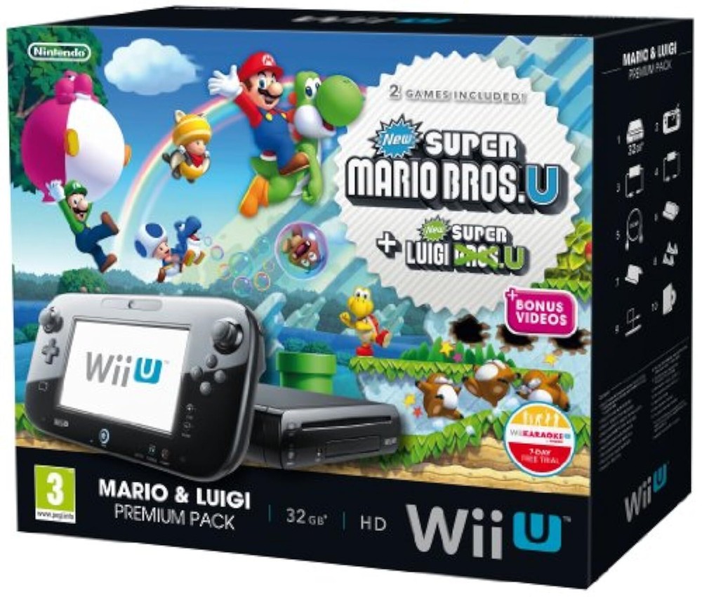 Nintendo Wii U Black Premium Pack 32GB New Super Mario Bros New Super Luigi 1Z
