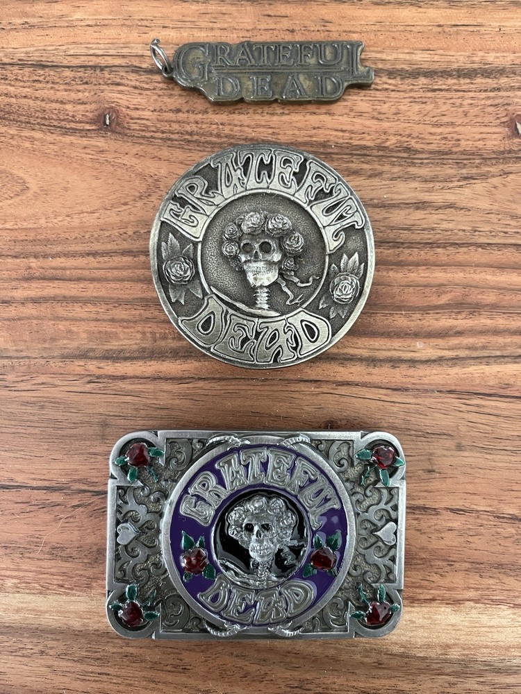 Grateful Dead Vintage Belt Buckle Set with Skull and Roses Design
