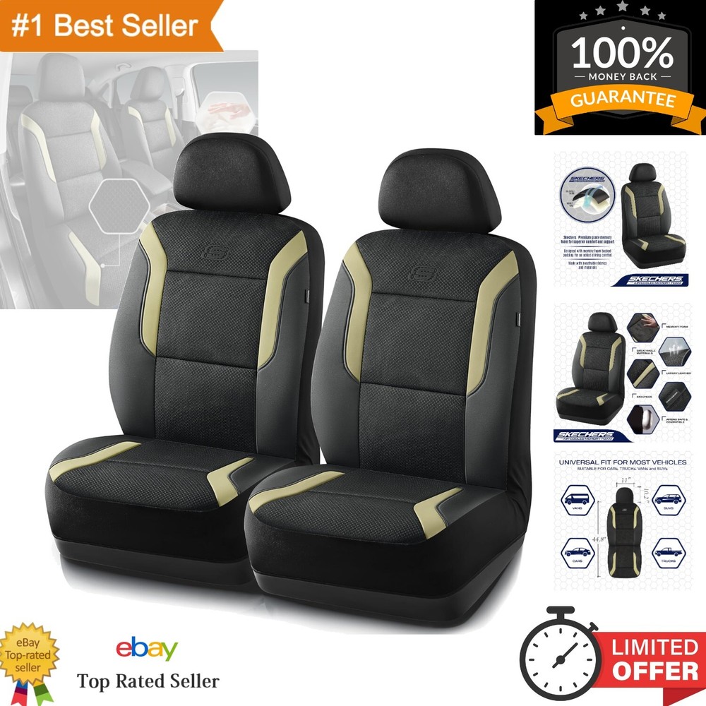 Two Front Memory Foam Car Seat Covers - Leather & Cooling Mesh Protection