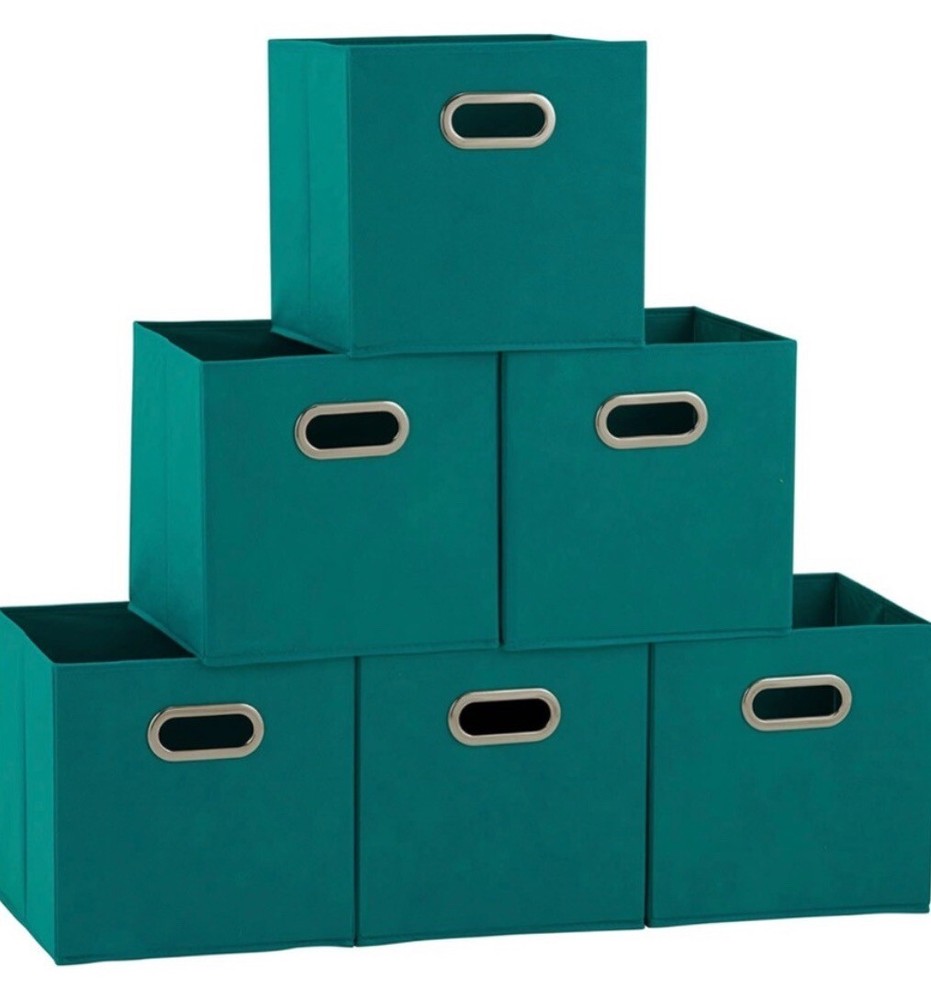 Teal Fabric Storage Cubes with Handles, 11 Inch, Set of 2