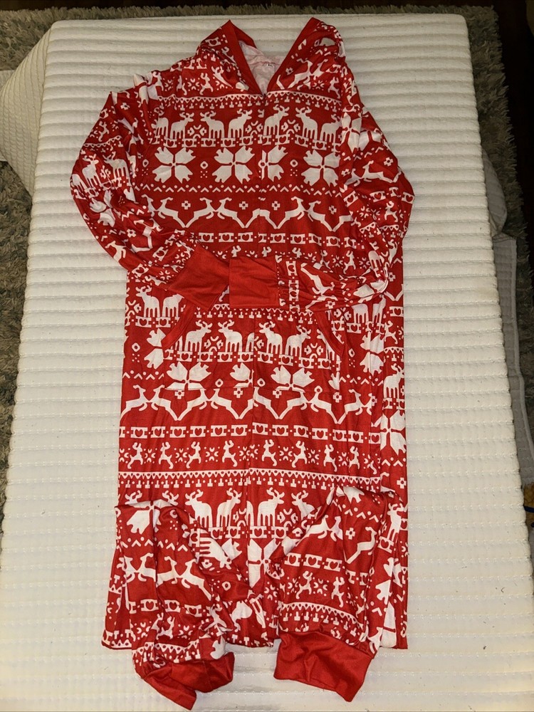 Adult M unisex Christmas Holiday one piece zip up hoodie pajamas