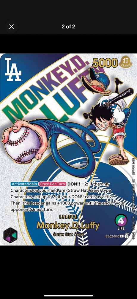 PRESALE Dodgers x One Piece Collab Promo Card Monkey D Luffy OPTCG 07/03/25-image