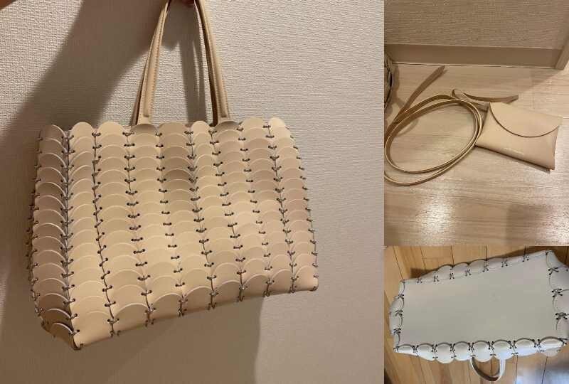 Paco Rabanne Beige Leather Tote Bag with Silver Hardware & Pouch Pre-Owned