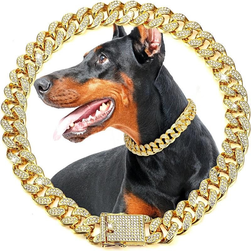 Dog Chain Collar Luxury Gold Pet Metal Chain Collar for Small Medium Large Dogs