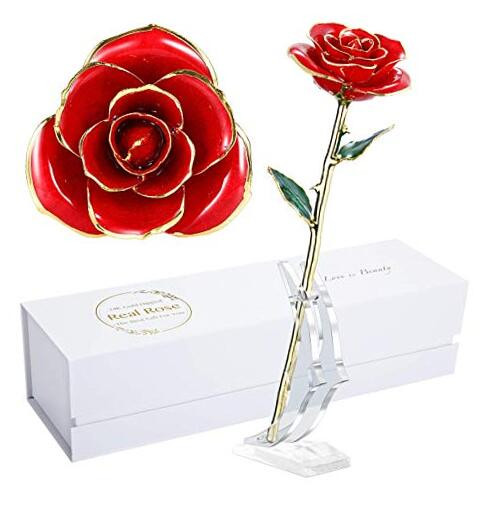 24k Gold Real Rose Valentine's Day Gift for Her with Great Red-image