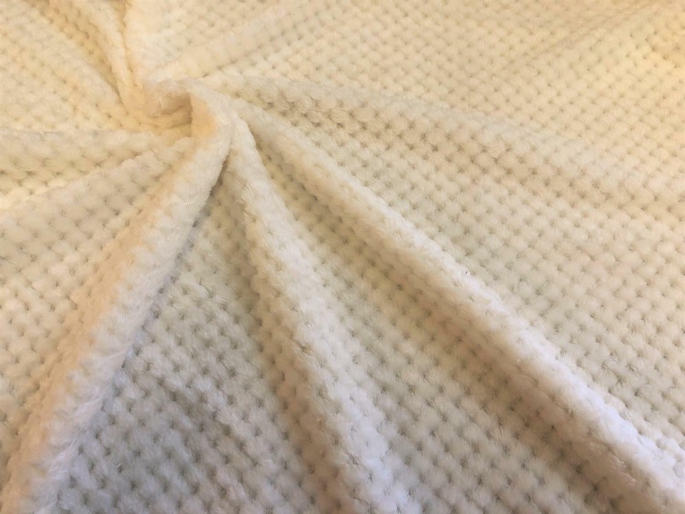 Luxury Soft Cuddle Fleece HONEYCOMB WAFFLE Fabric Material - IVORY