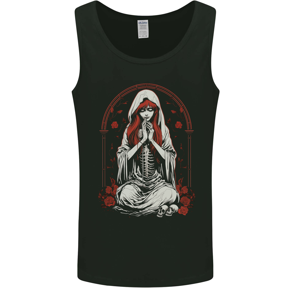 Fantasy Anime Girl Praying With Skulls & Roses Mens Vest Tank Top