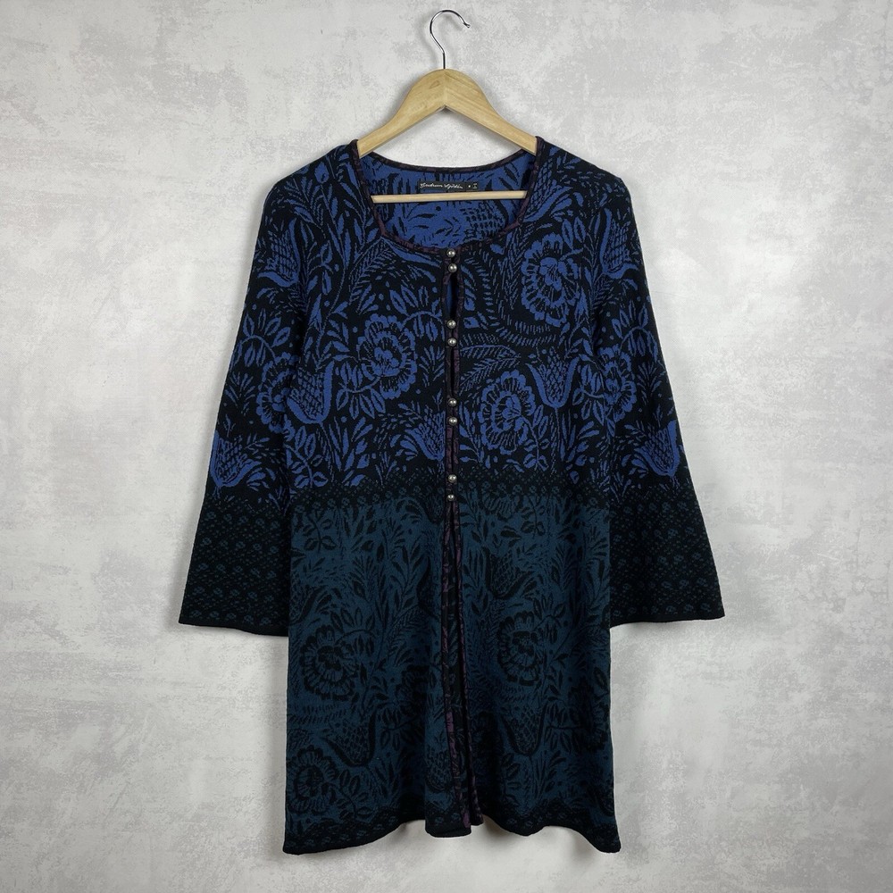 Gudrun Sjoden Floral Wool Lyocell Knit Long Cardigan Sweater Dress Size M