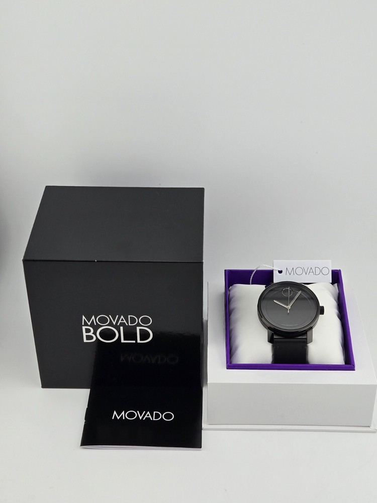 Movado Bold Men's Black Dial Leather Watch - 3600918 - $595 MSRP
