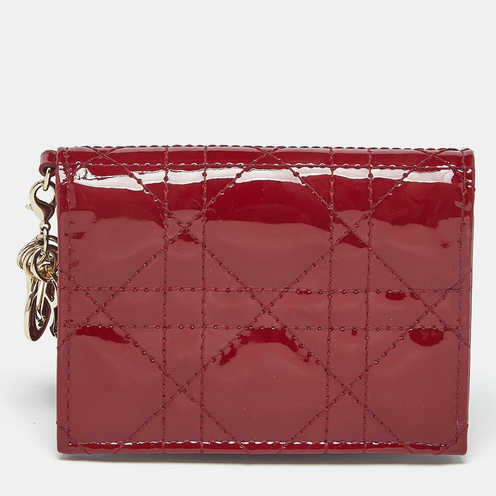 Dior Red Patent Leather Lady Dior Bloom Card Case Wallet