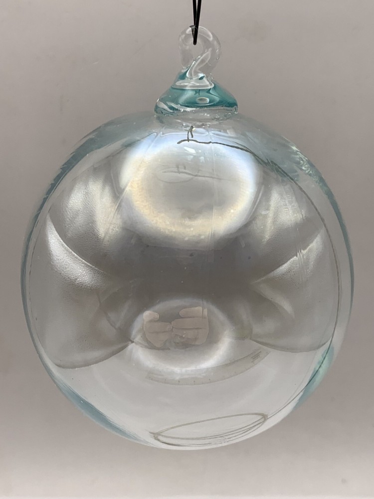 Hand Blown Glass Orb Ornament Christmas Clear Iridescent Friendship Ball