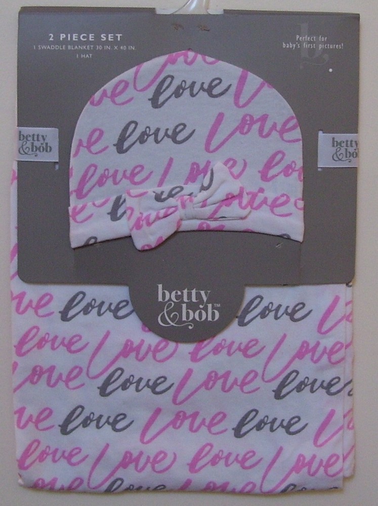 Betty & Bob 2 Pc LOVE Swaddle Baby Blanket & Hat Set Photos Valentine's Day