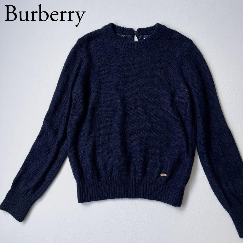 Burberry Blue Label Knit Sweater Logo Plate Mohair Blend Women's M