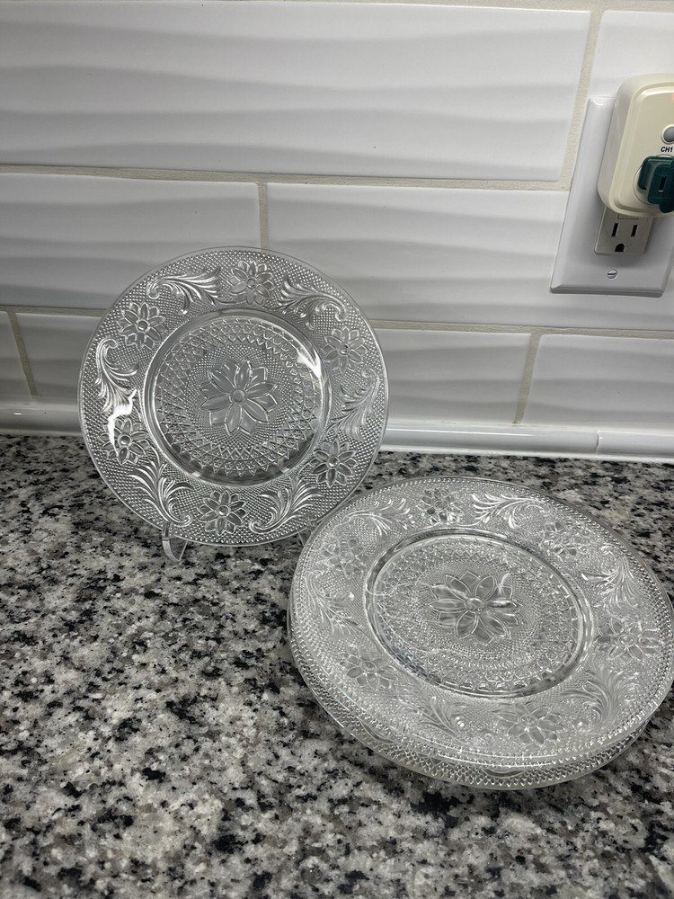 Vintage 1970s Indiana Glass Tiara Clear Sandwich-8.25” Luncheon Plate - Lot Of 4