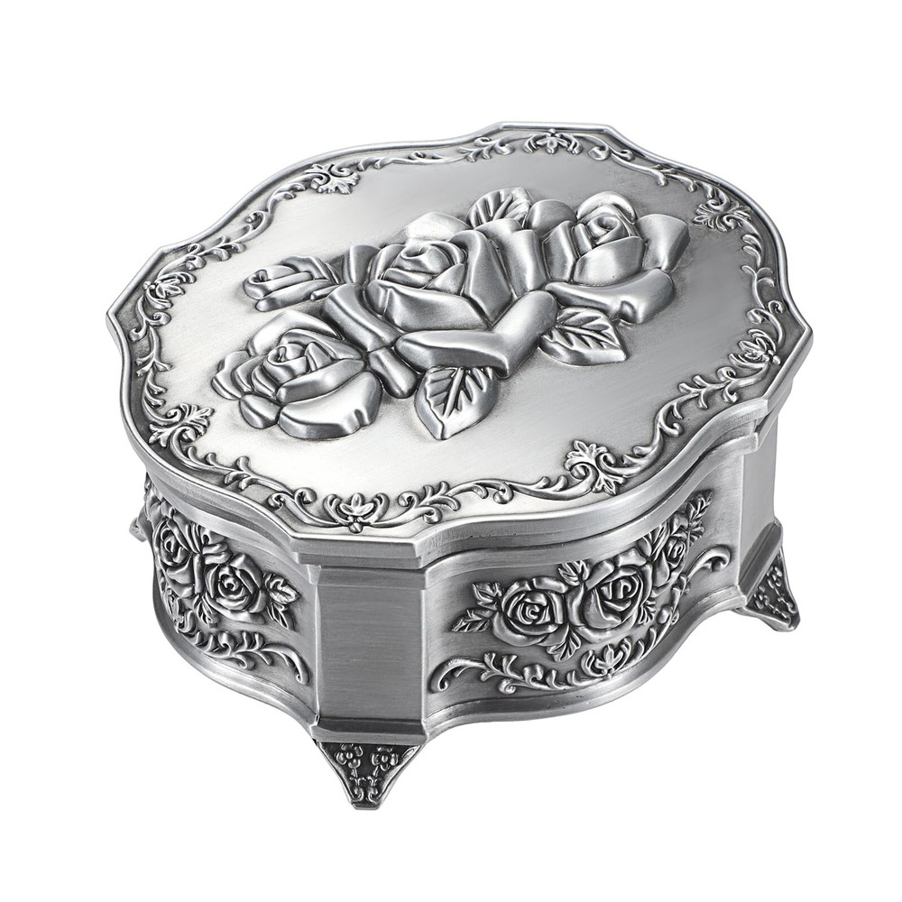 ELLDOO Vintage Music Box, Silver Metal Musical Jewelry Box Keepsake Box, Smal...