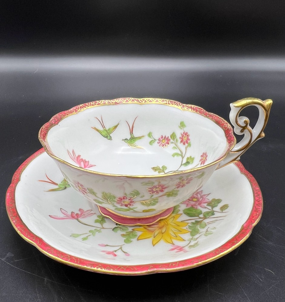 Vintage Chubu China Tea Cup Saucer Floral Gold Trim 2871A Birds and Floral Gold