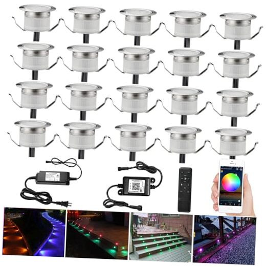 LED Deck Lights Kit, 20pcs Φ1.22 WiFi Wireless Smart Phone Control Low Voltage