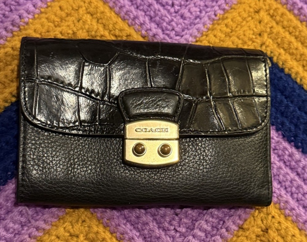 Coach Black Crocodile & Pebble Leather Wallet Classic Designer