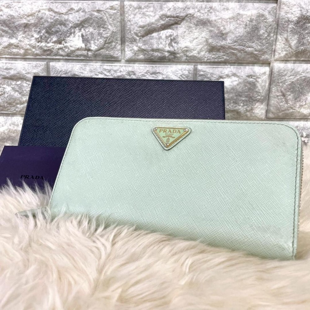 Prada Saffiano Leather Zip Wallet with Triangle Logo 20x10cm