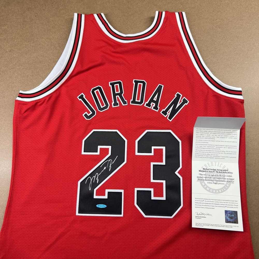 Michael Jordan Signed Red Chicago Bulls Jersey Upper Deck Authenticated (UDA)