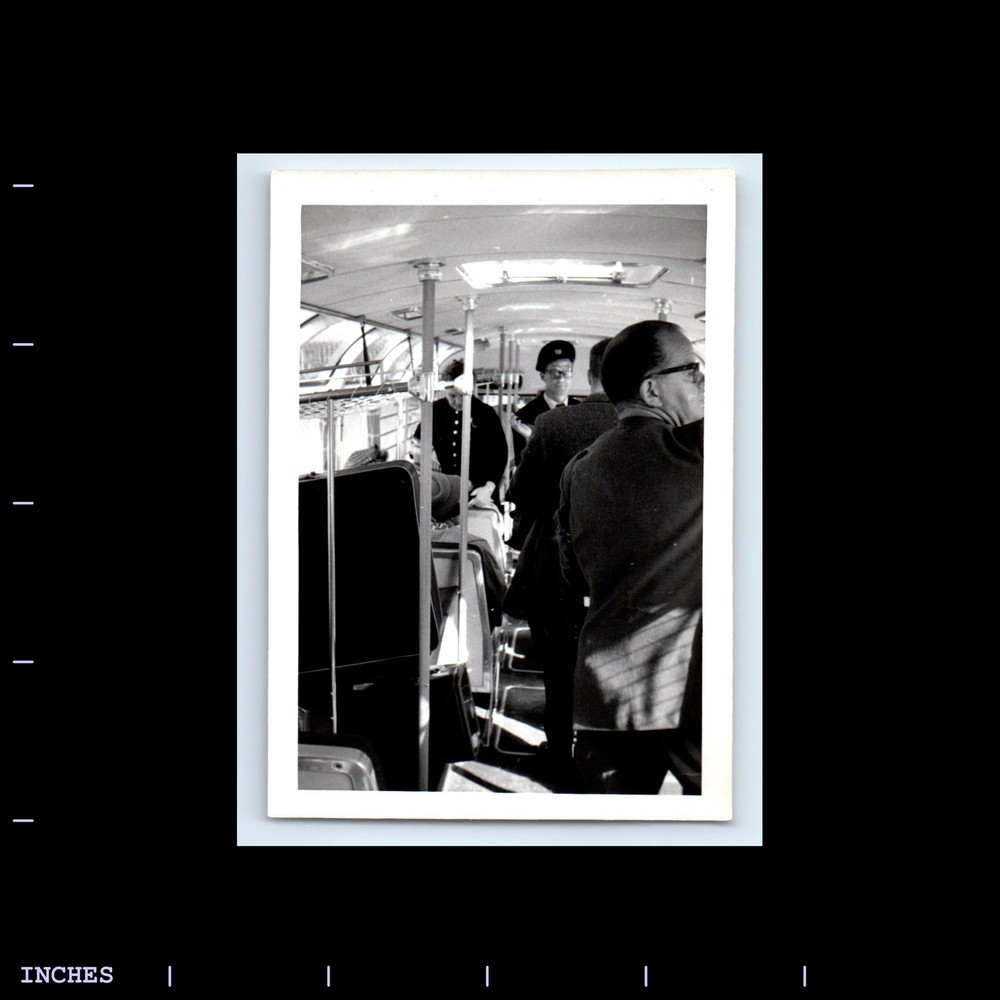 Vintage Photo MEN RIDING BUS AIRPORT SHUTTLE