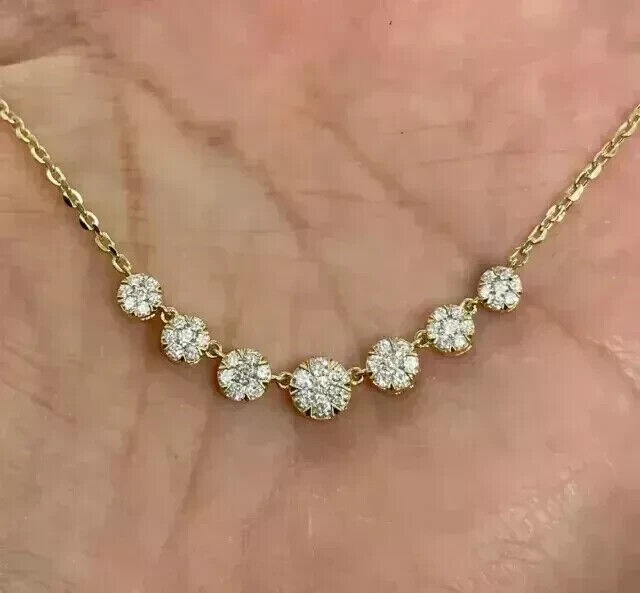 3.00 Ct Round Simulated Diamond Women's Flower Necklace 14k Yellow Gold Plated