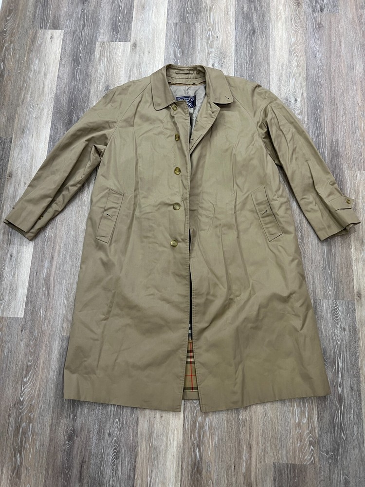Vintage Burberry Beige Nova Trench Coat 100% Wool Liner Mens Size 52 Extra Long