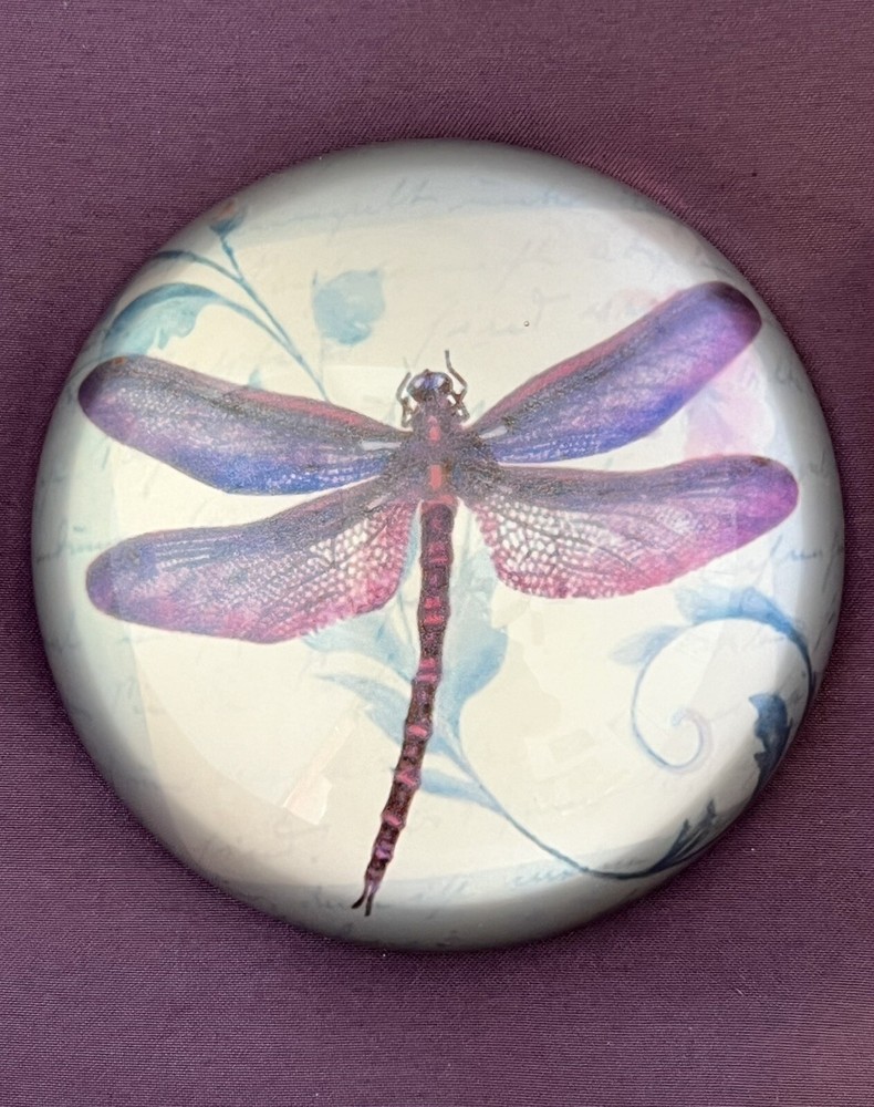 Nature Inspired Purple Dragonfly Paperweight Dome Shaped Decorative Home Decor