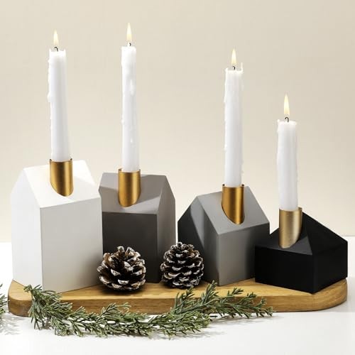 4 Pcs Christmas Wood Advent Candle Holders, Wooden Wreath Candlestick Holders