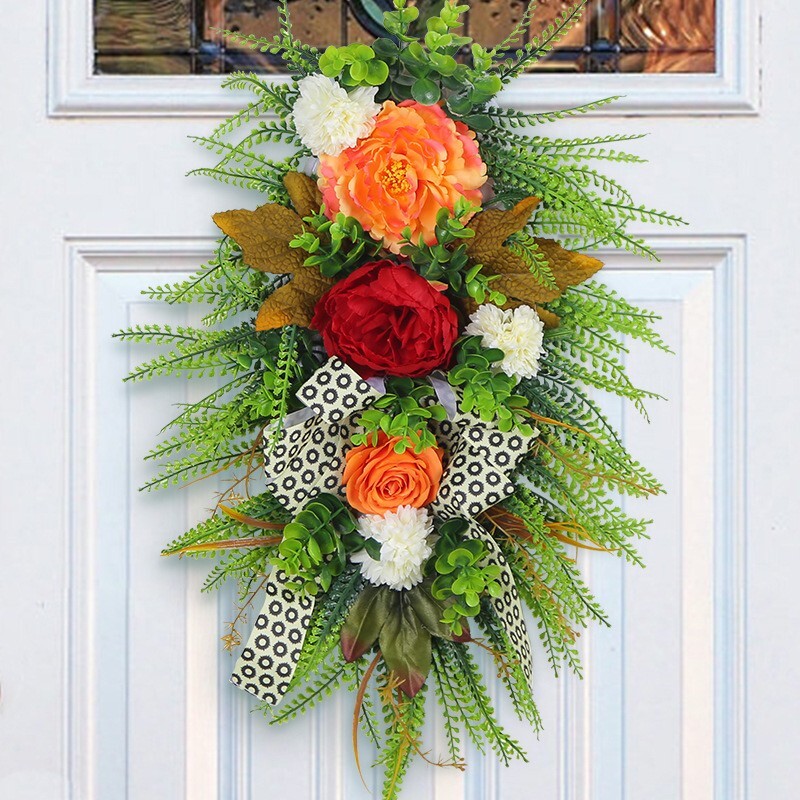 Colorful Multicolor Floral Seasonal Wreath for Front Door or Porch Decor-image
