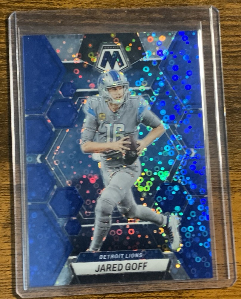 2023 Panini Mosaic Jared Goff No Huddle Blue Disco Prizm /75 Detroit Lions SSP