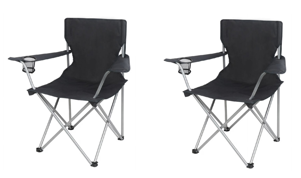 Ozark Trail Basic Quad Folding Camp Chair with Cup Holder, Black. pack of 2