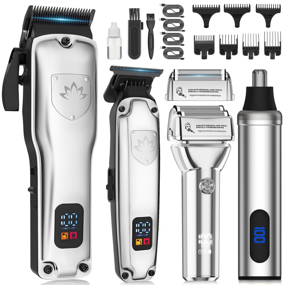 Professional Men's Hair Clipper & Trimmer Set with T-Shaper & Foil Shaver