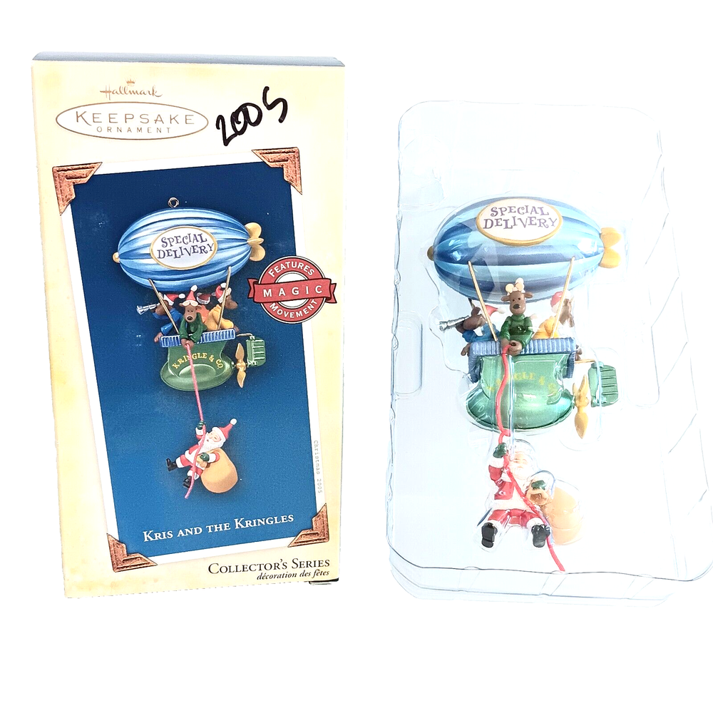 Kris Kringles Ornament Hallmark 2005 Santa Reindeer Blimp Artist Ken Crow VTG