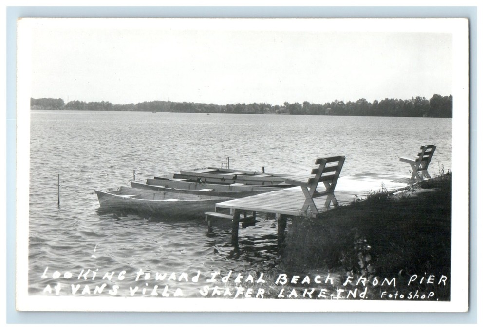 c1940's Ideal Beach Pier Vans Villa Shaker Lake Indiana IN RPPC Photo Postcard