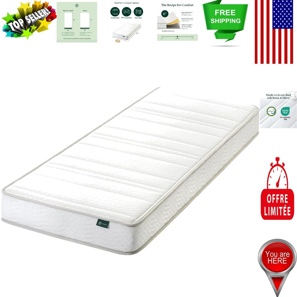 30” Wide x 75” Long Foam & Spring Hybrid Mattress – CertiPUR Certified Comfort