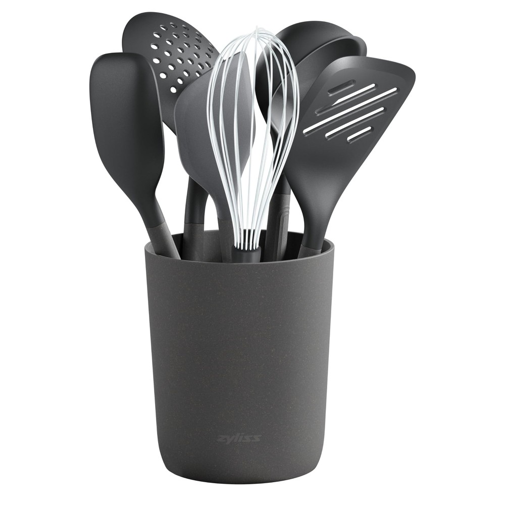 7 Piece Utensil Set with Storage Tube - Small Kitchen Set - Includes Large La...