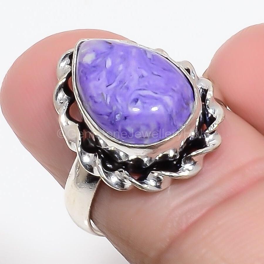 Cyber Monday Deal 925 Sterling Silver charoite Stone Statement Wife Ring Size 6-image