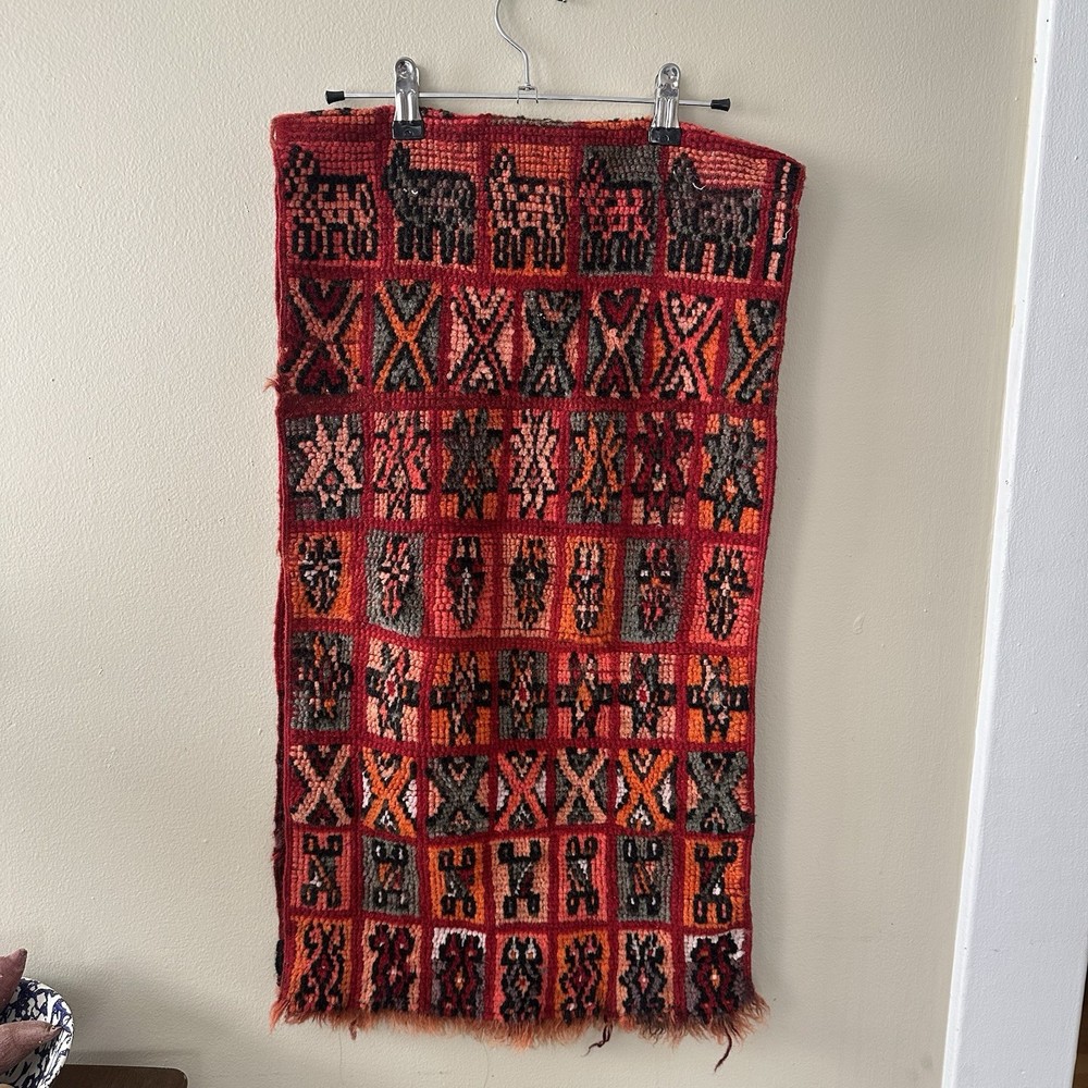 Vintage Hand Hooked Runner Rug 16x58 Tribal Folk Scandinavian Boho Hand Woven