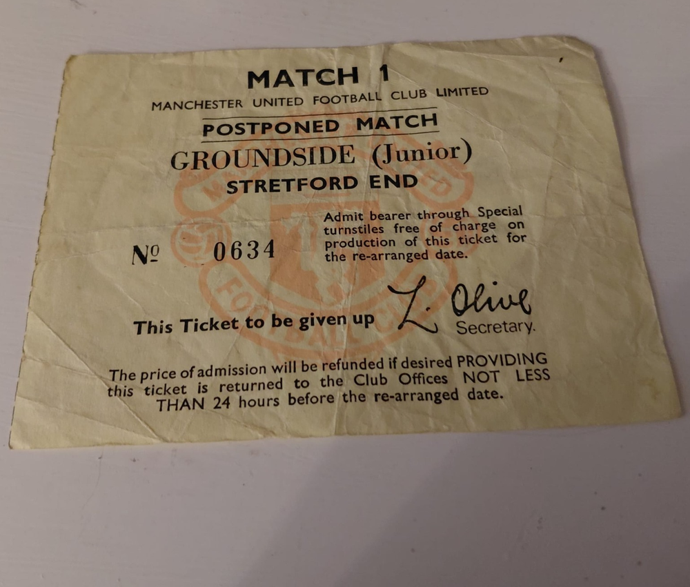 TICKET STUB - MANCHESTER UNITED - STRETFORD END- YELLOW POSTPONED VOUCHER- 1970S-image